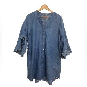Given Kale Ruffled Sleeve Distressed Edge Lightweight Chambray Denim Dress Sz Md